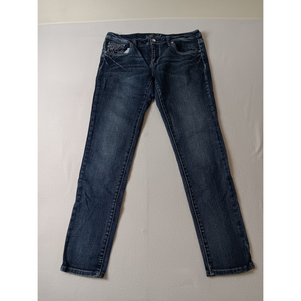 LA Idol USA Womens Size 13 Dark‎ Wash Rhinestone Embroidered Skinny Jeans 1912